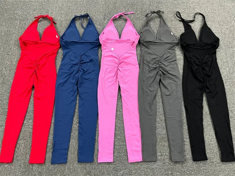 Women's Push-Up Booty Scrunch Sports Yoga Fitness Ankle-length Jumpsuits