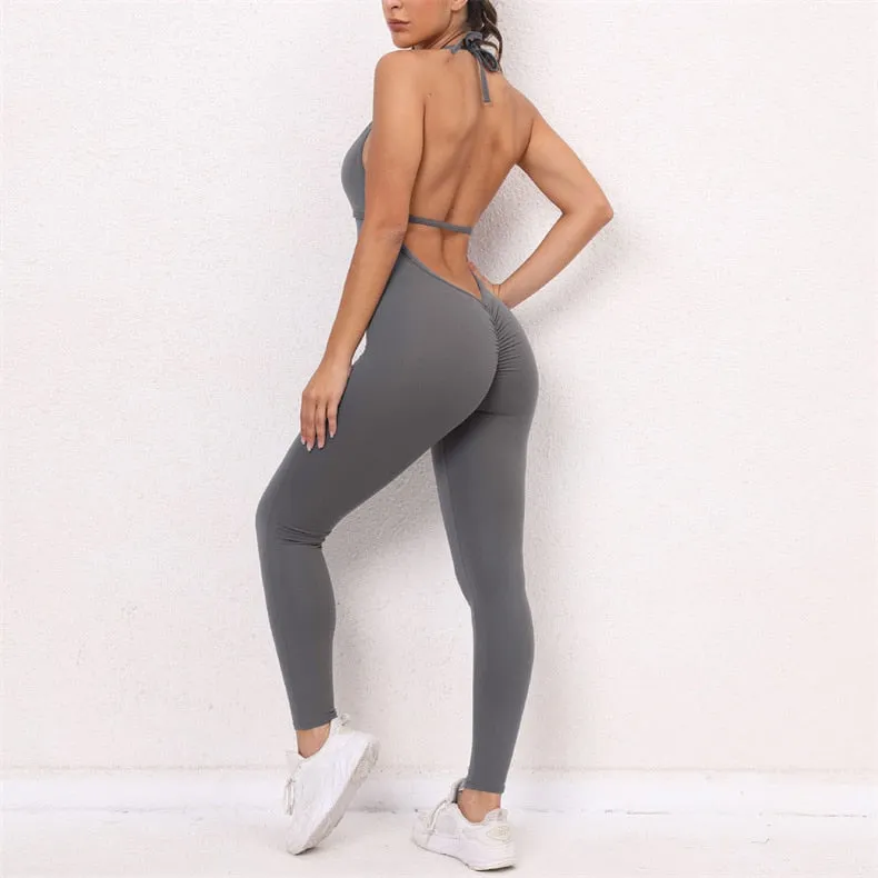 Women's Push-Up Booty Scrunch Sports Yoga Fitness Ankle-length Jumpsuits