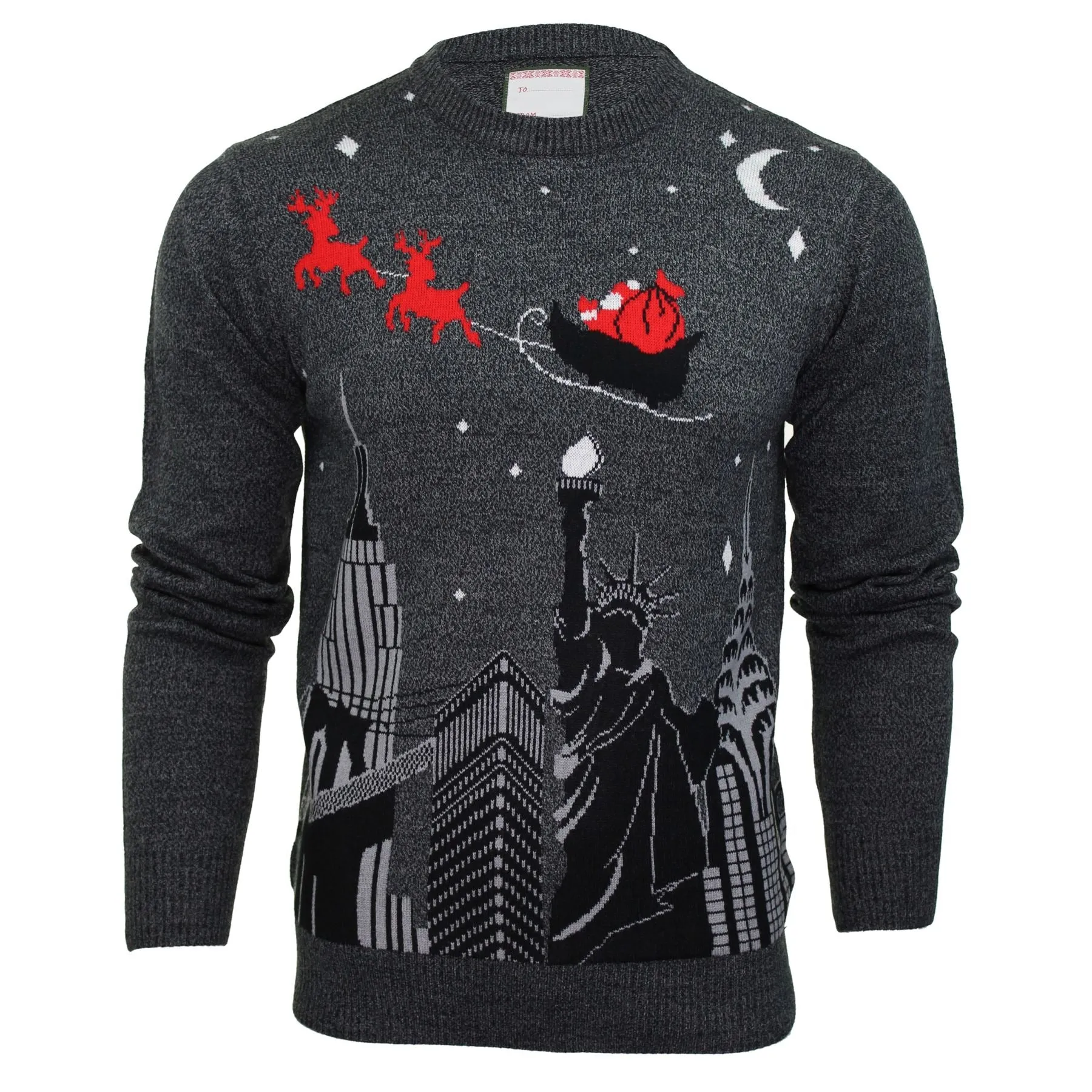 Xact Mens City Scape Christmas Jumper - London Or New York Santa Sleigh Scene