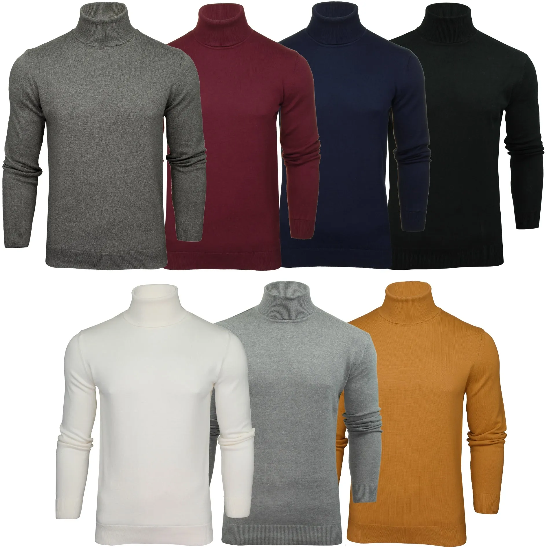 Xact Mens Roll Neck Jumper - 100% Cotton - Long Sleeved