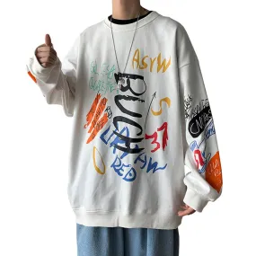 Xituodai Hip Hop Sweatshirt for Men Casual Pullovers Graffiti Japanese Crewneck Sweatshirts Streetwear Harajuku Top Men's Clothe