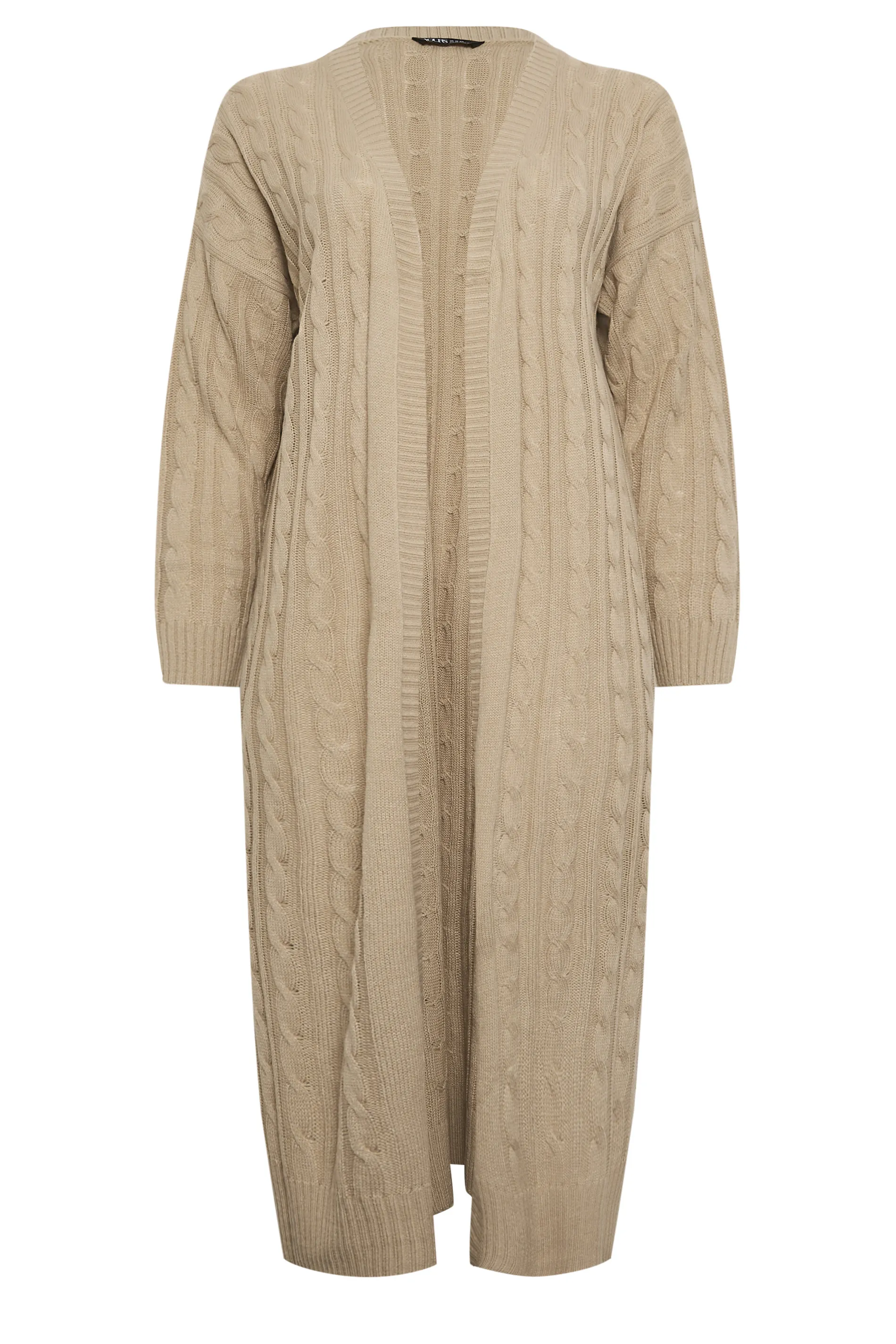 YOURS Curve Beige Brown Cable Knit Maxi Cardigan