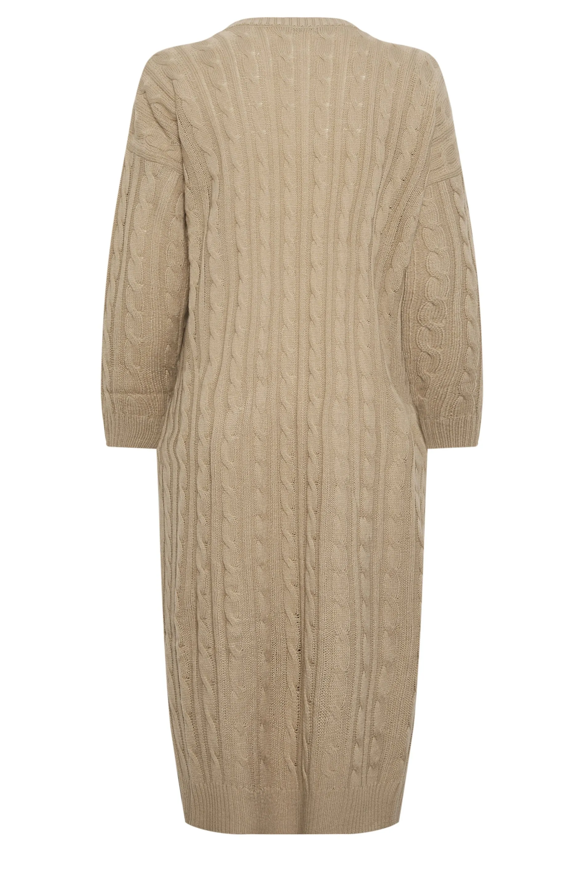 YOURS Curve Beige Brown Cable Knit Maxi Cardigan