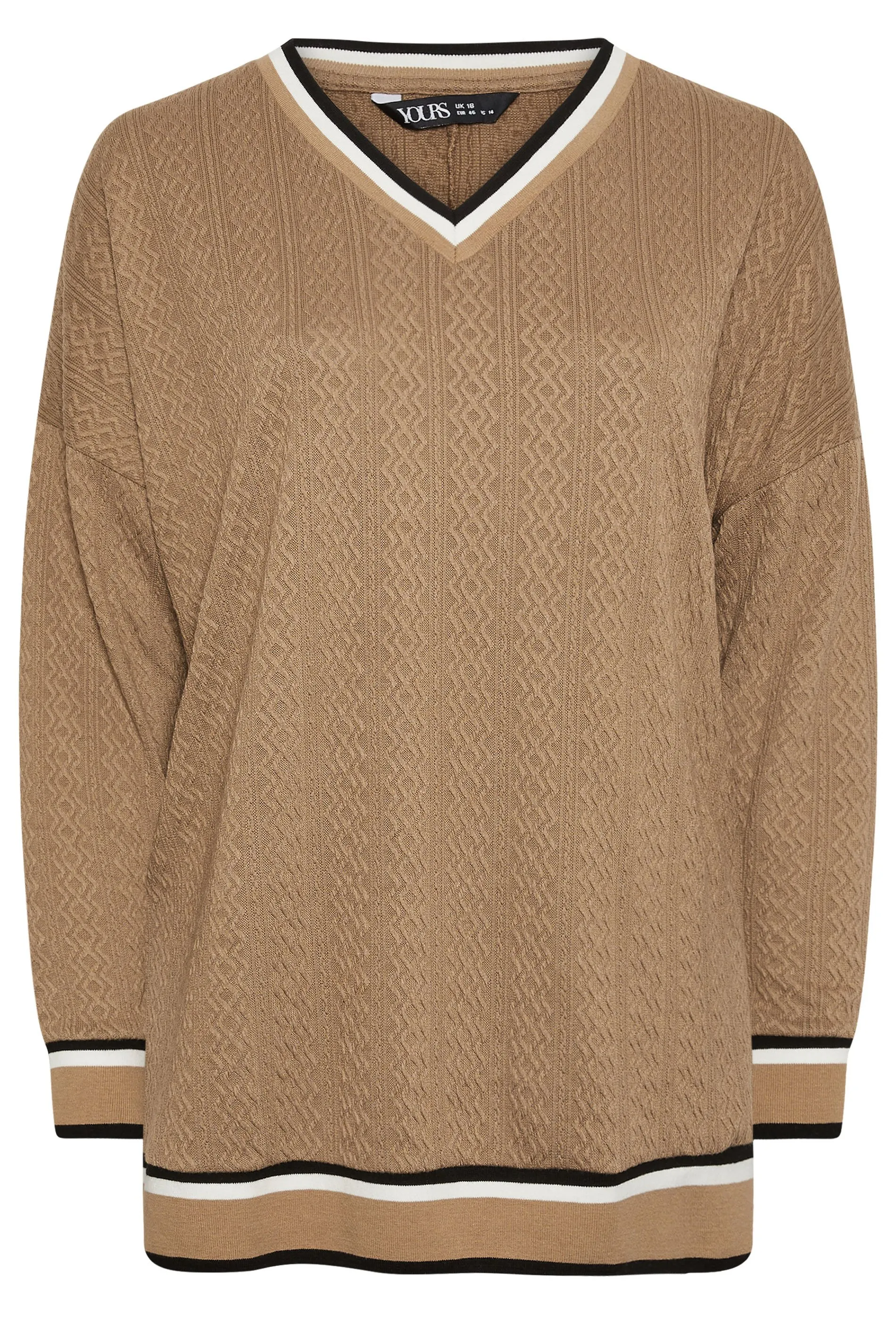 YOURS Curve Brown Cable Knit Sweatshirt