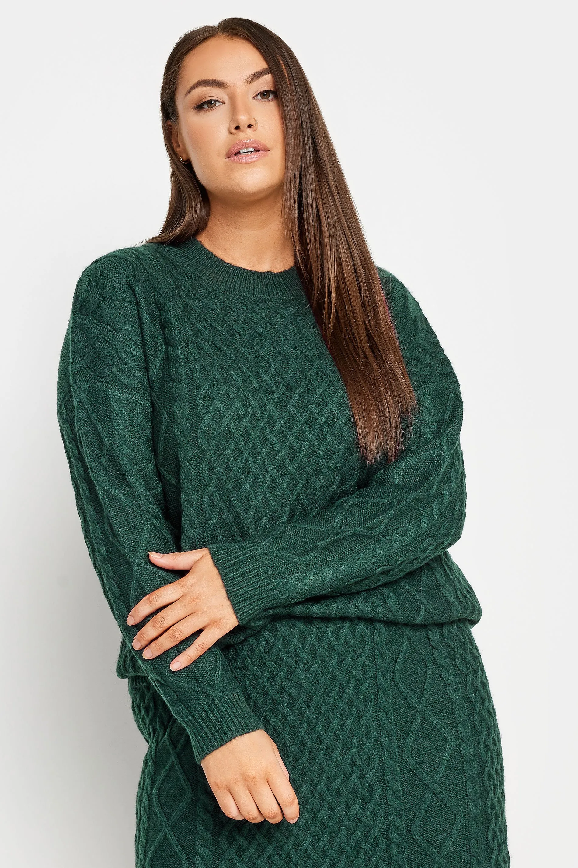 YOURS Curve Green Cable Knit Jumper