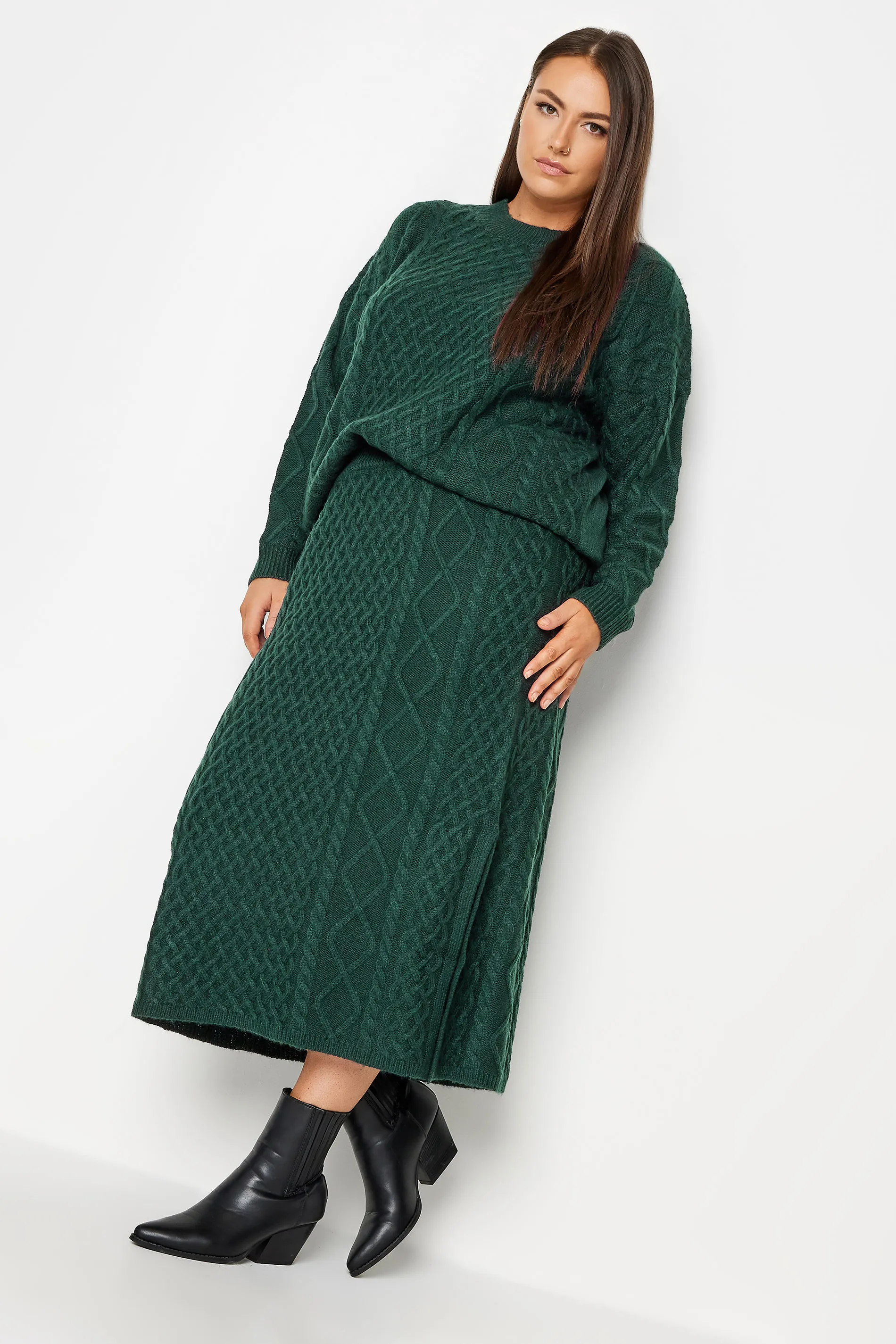 YOURS Curve Green Cable Knit Jumper