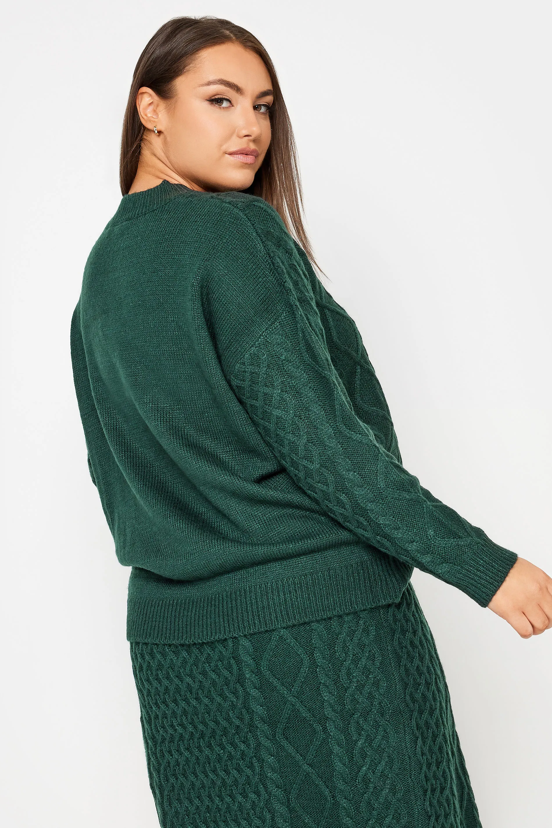 YOURS Curve Green Cable Knit Jumper