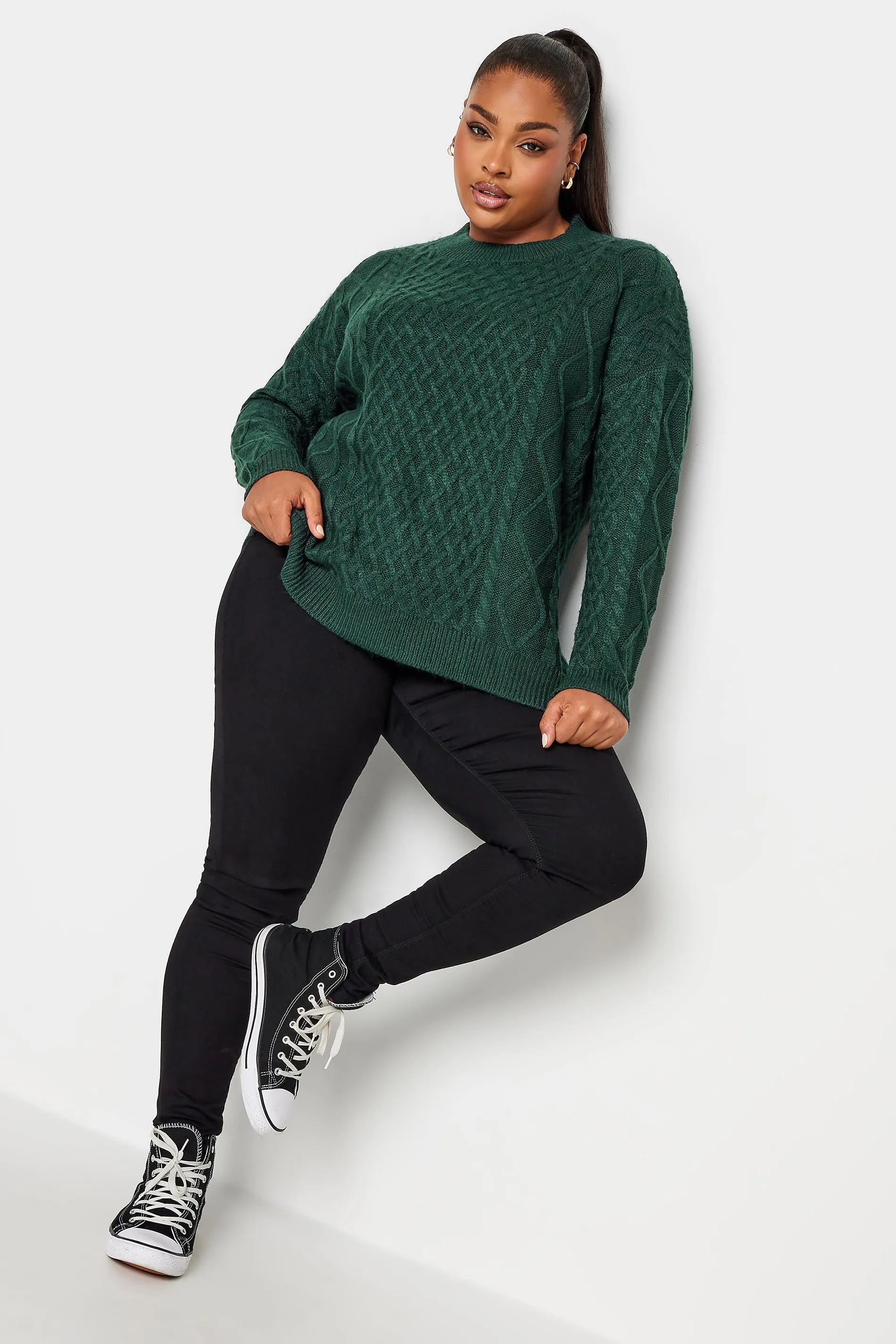 YOURS Curve Green Cable Knit Jumper