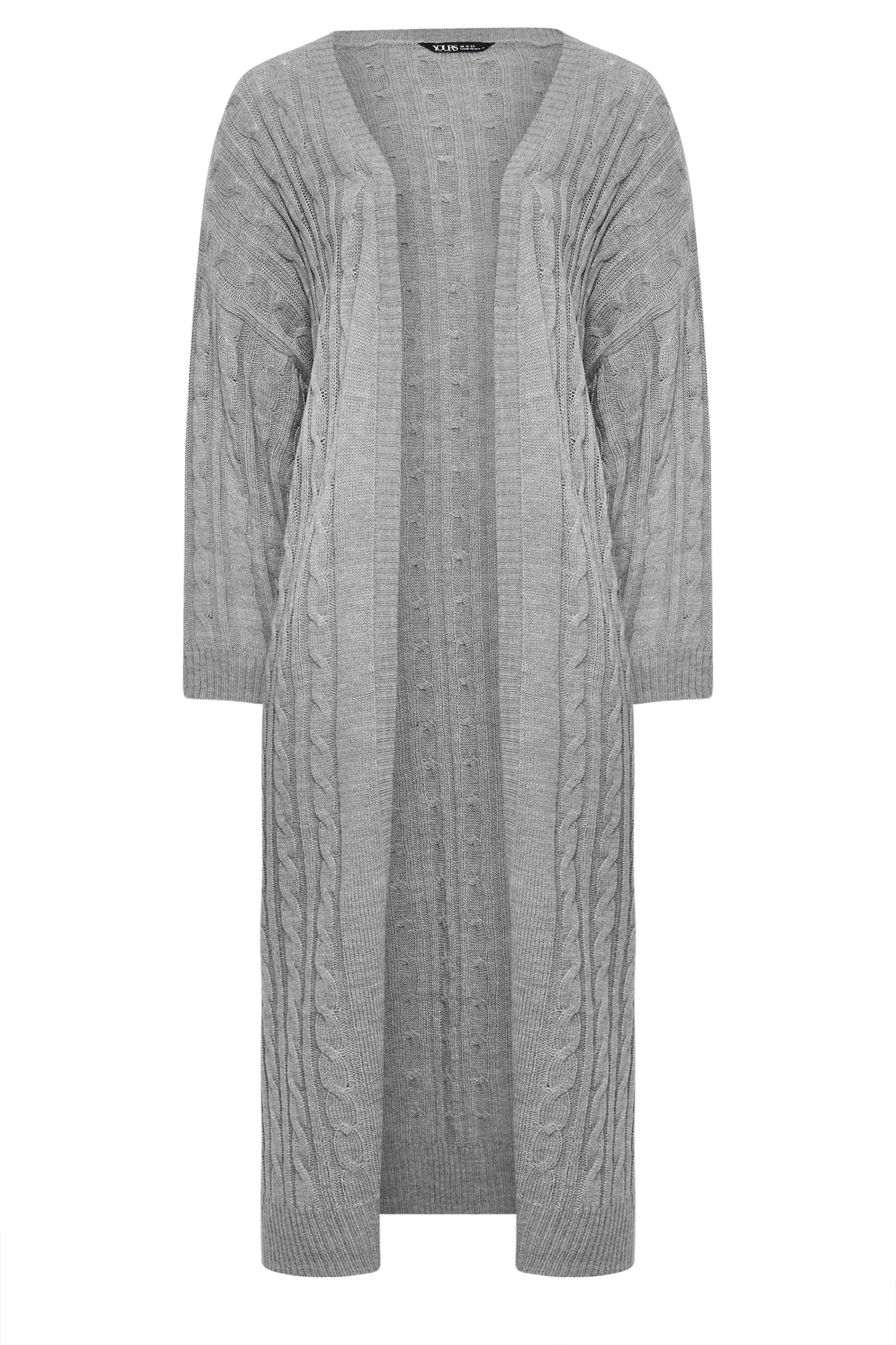 YOURS Curve Grey Cable Knit Maxi Cardigan