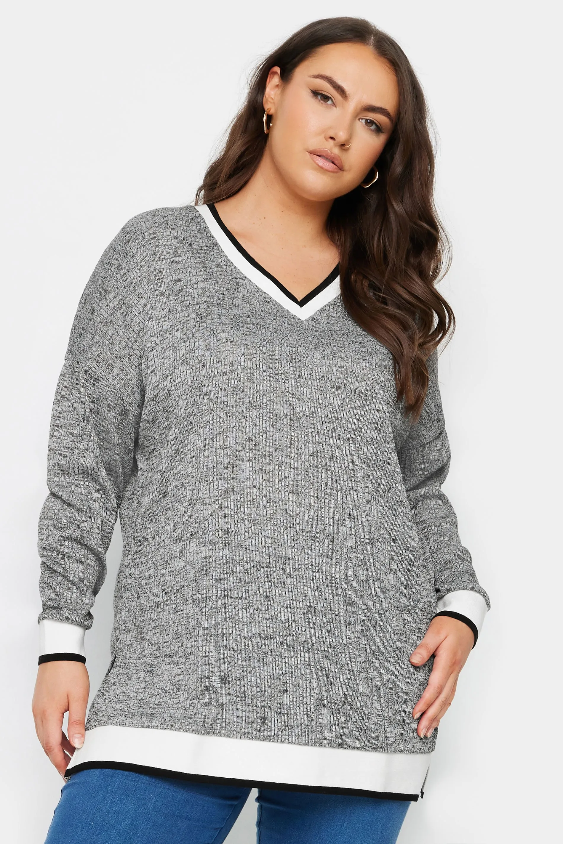 YOURS Curve Grey Cable Knit Sweatshirt