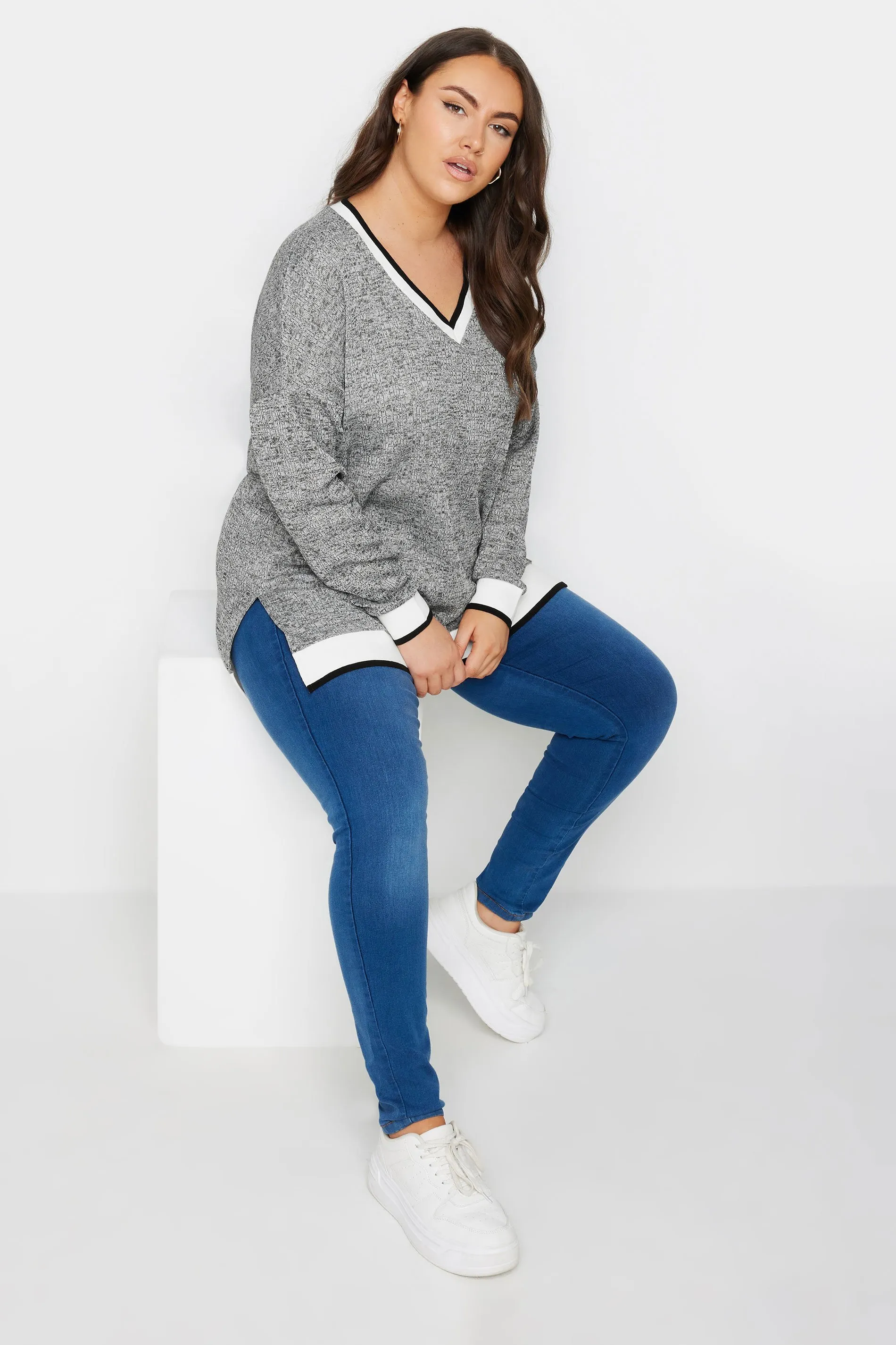 YOURS Curve Grey Cable Knit Sweatshirt