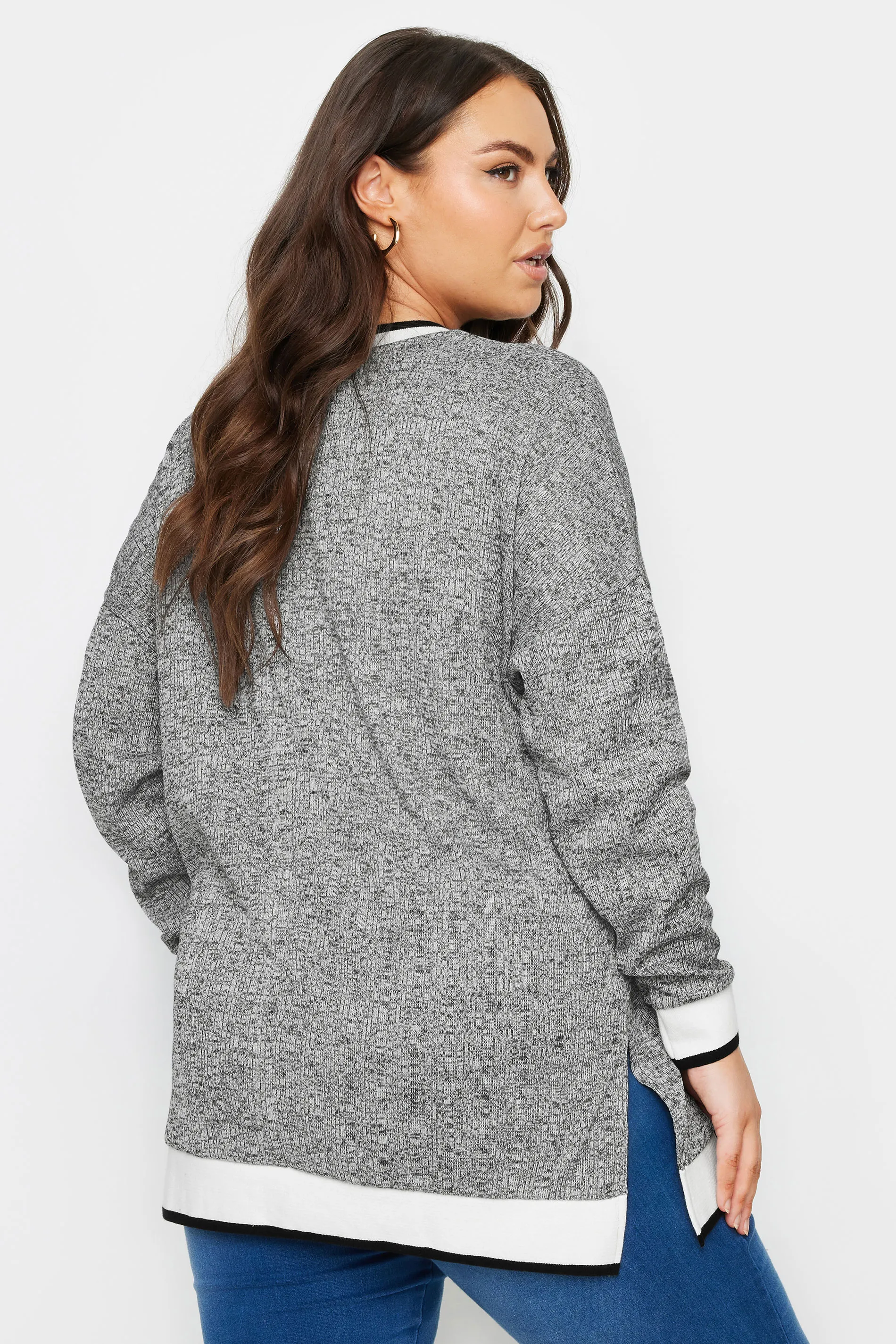 YOURS Curve Grey Cable Knit Sweatshirt