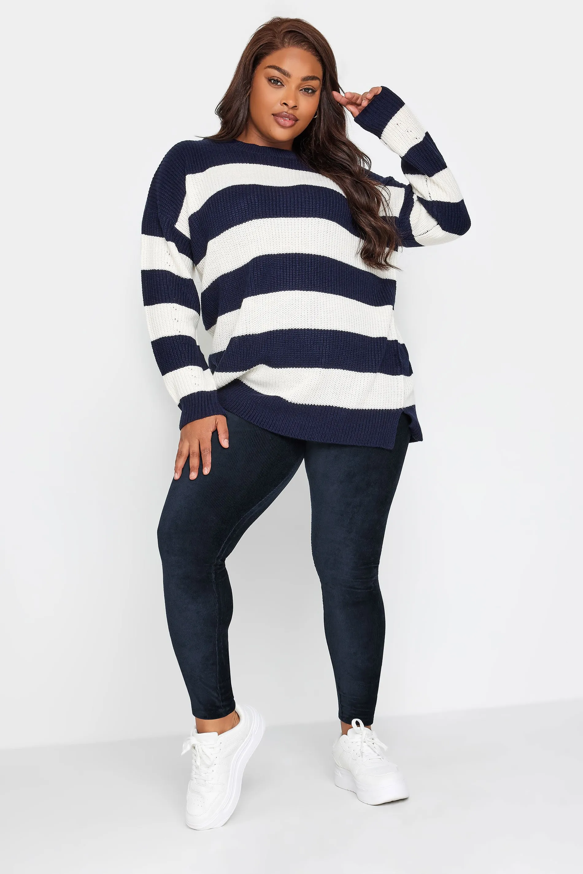 YOURS Curve Navy Blue Cord Leggings