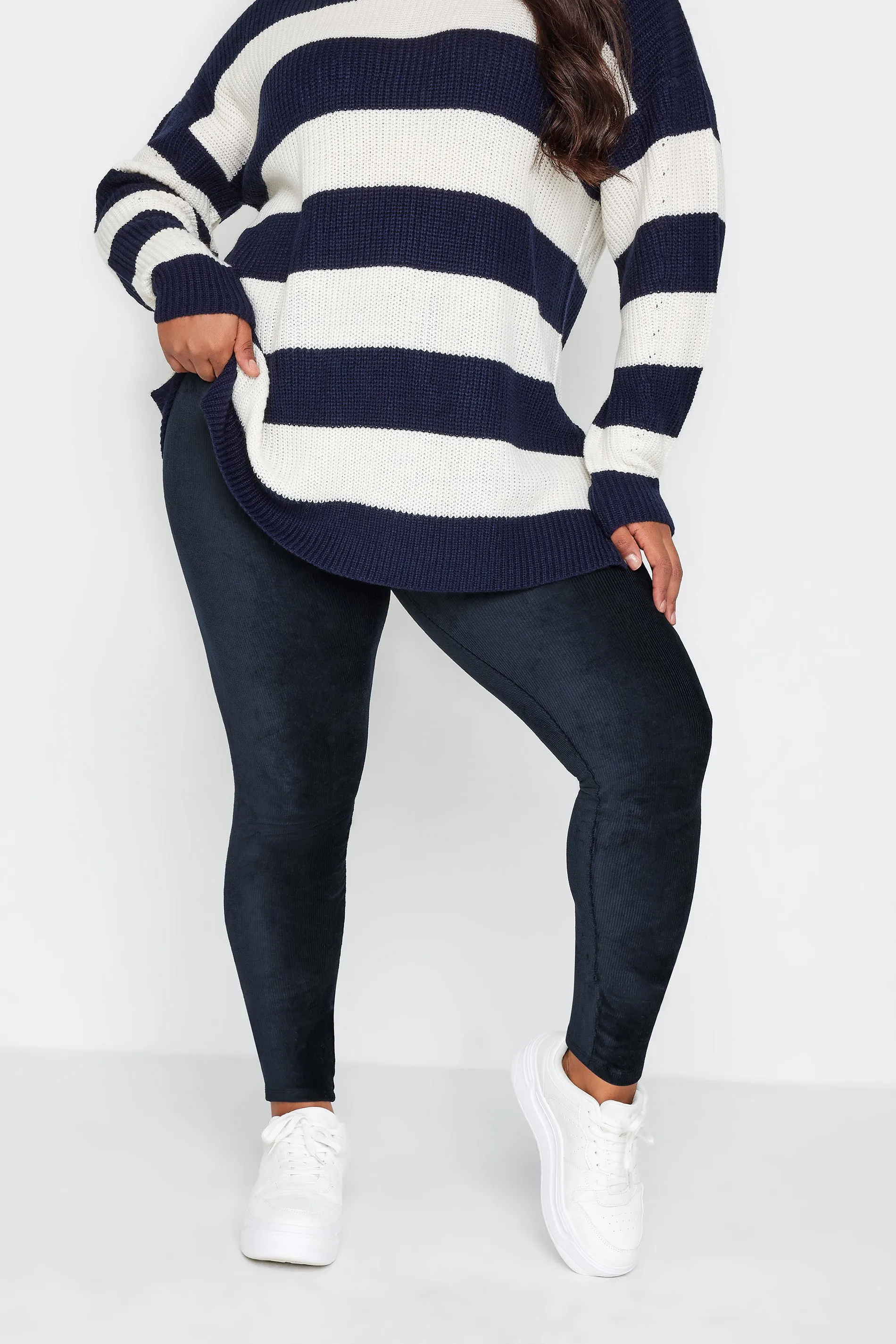 YOURS Curve Navy Blue Cord Leggings