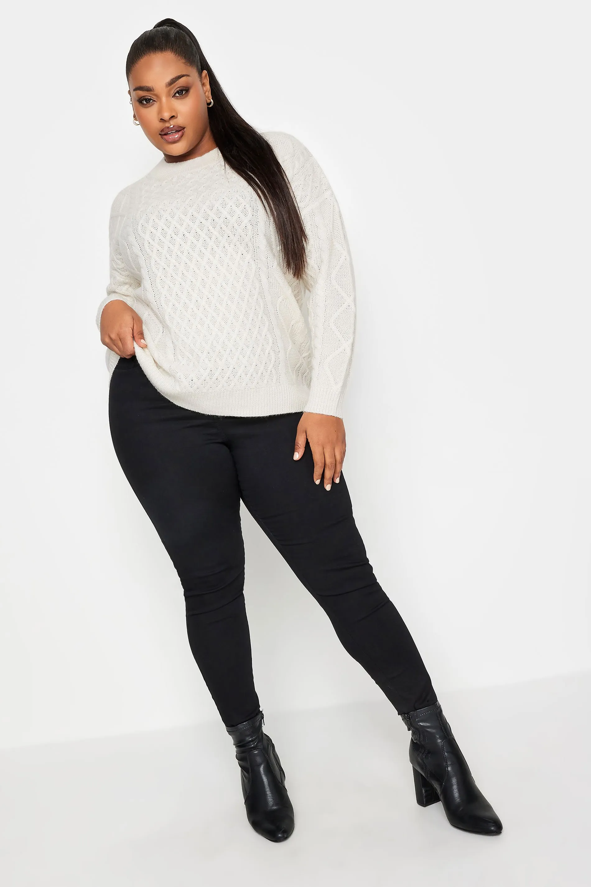 YOURS Curve White Cable Knit Jumper