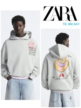 ZARA  |Long Sleeves Cotton Sweatshirts