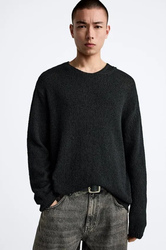 ZARA  |Pullovers Long Sleeves Plain Cotton Sweaters