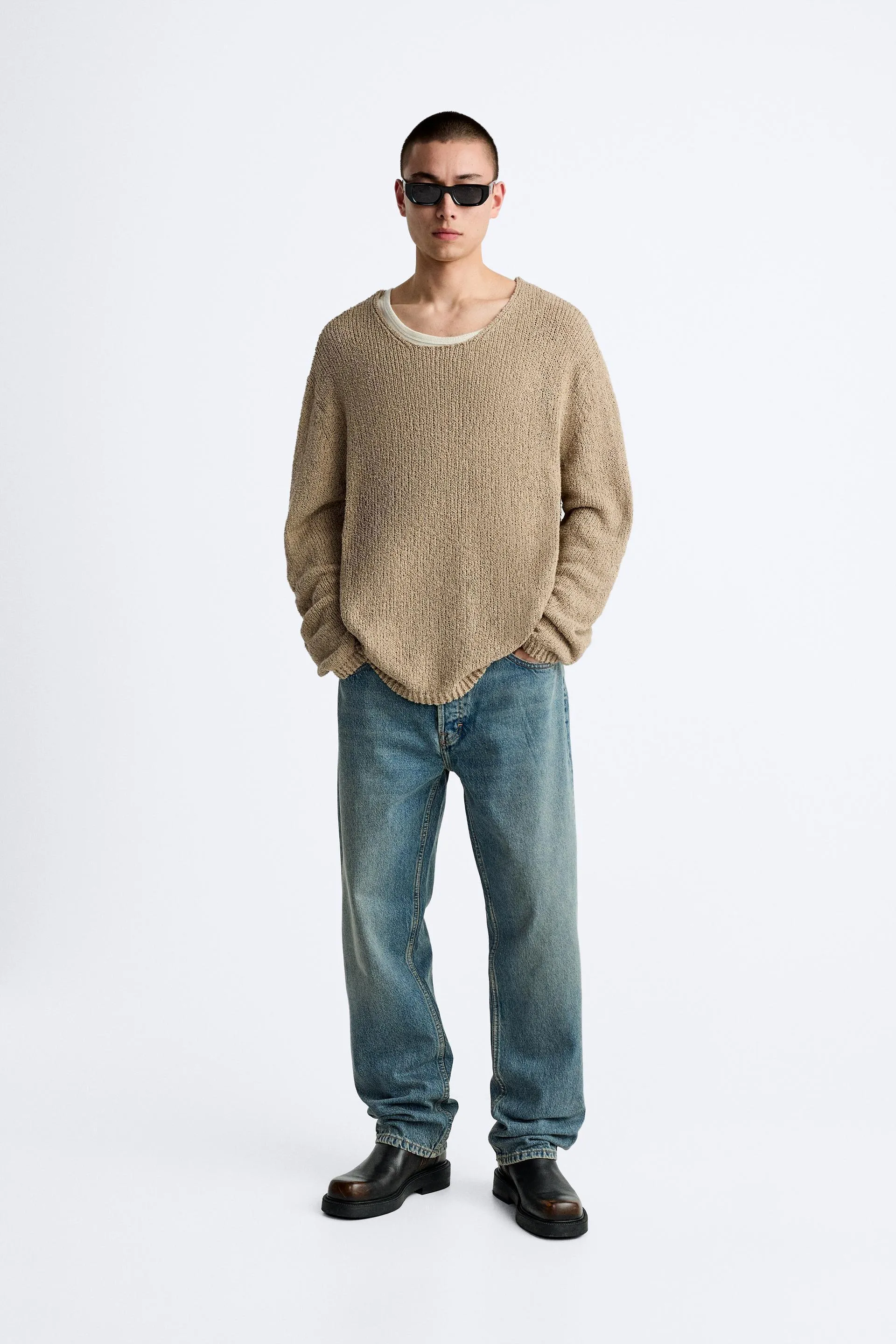 ZARA  |Pullovers Long Sleeves Plain Cotton Sweaters