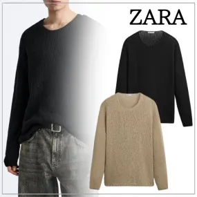 ZARA  |Pullovers Long Sleeves Plain Cotton Sweaters