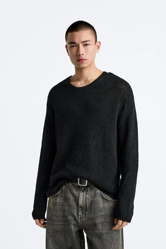 ZARA  |Pullovers Long Sleeves Plain Cotton Sweaters